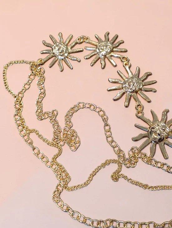 Boho Sunburst Chain Belt Celestial Gold Layered Festival Western Coachella NWT - Picture 3 of 11